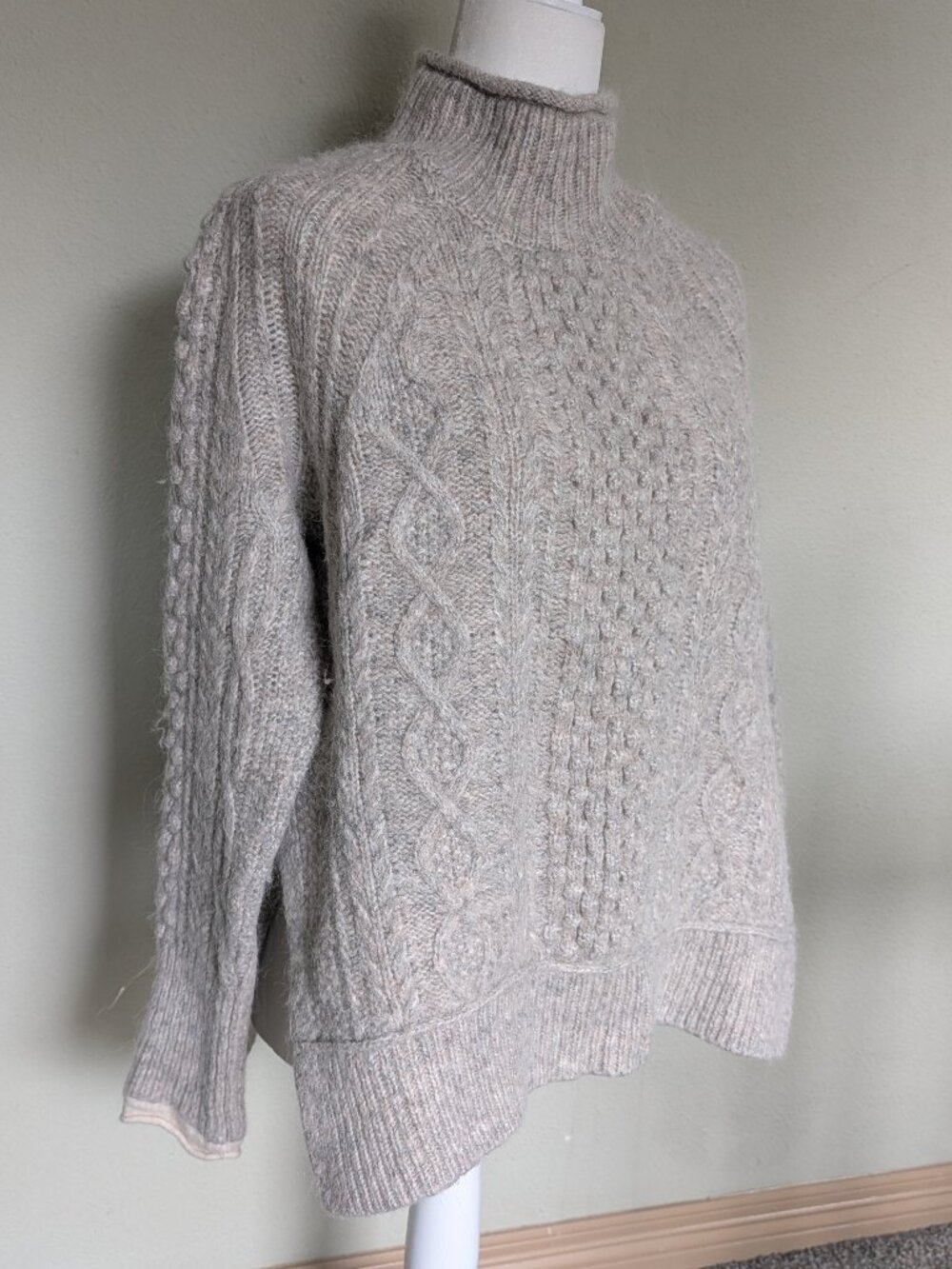 ALEX MILL Camil Cable-Knit Mélange Wool-Blend Sweater Beige Med